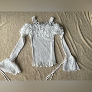 White see through blouse with ruffles